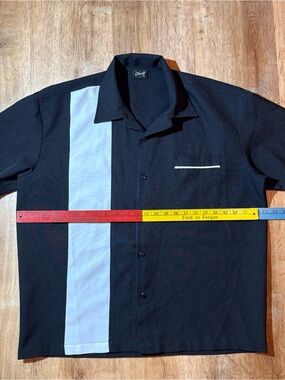 Steady Shirt sz L Classic Black White Colorblock Bowling Rockabilly Short Sleeve